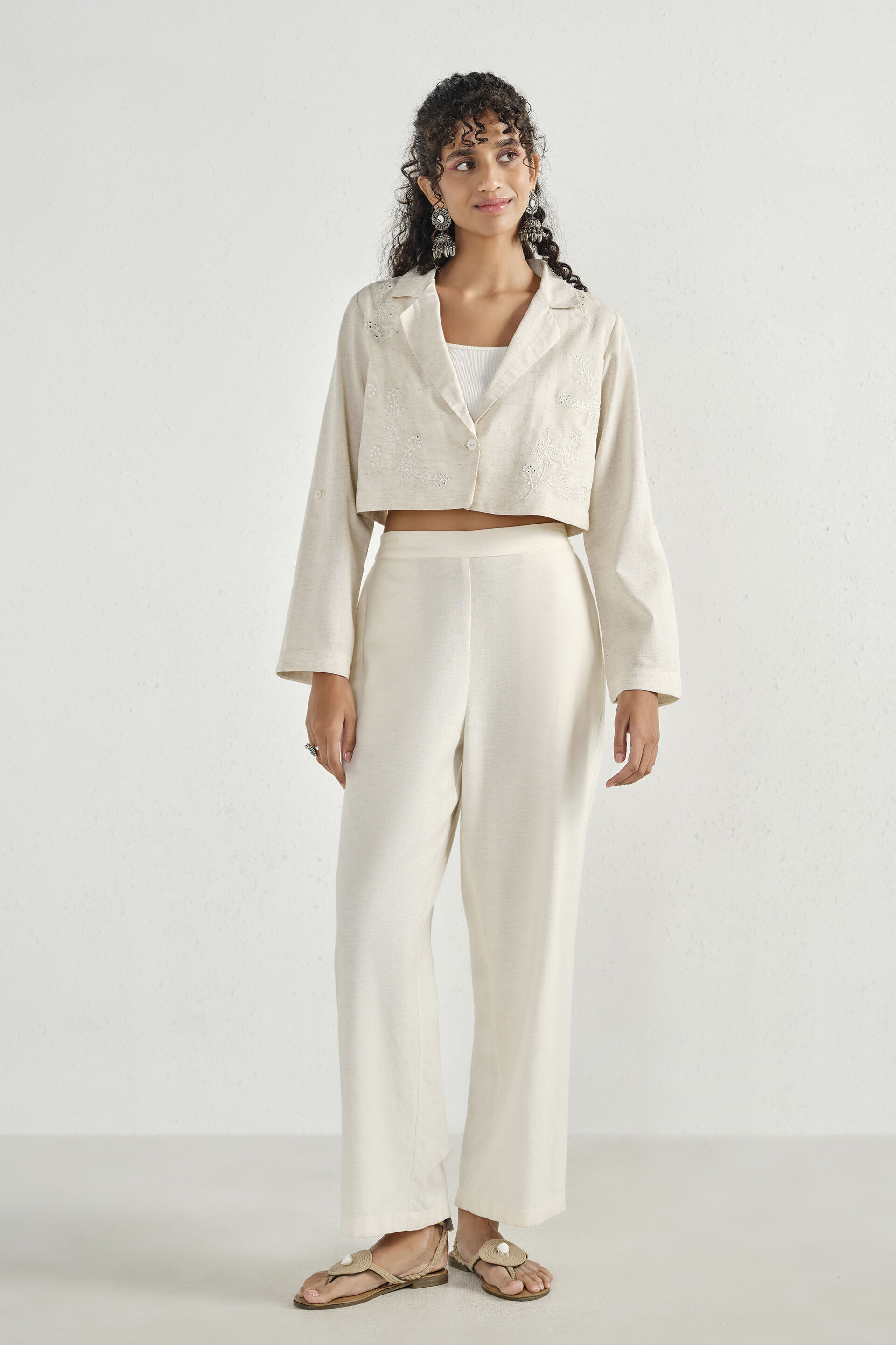 Natural Embroidered Crop Jacket, Natural, image 2